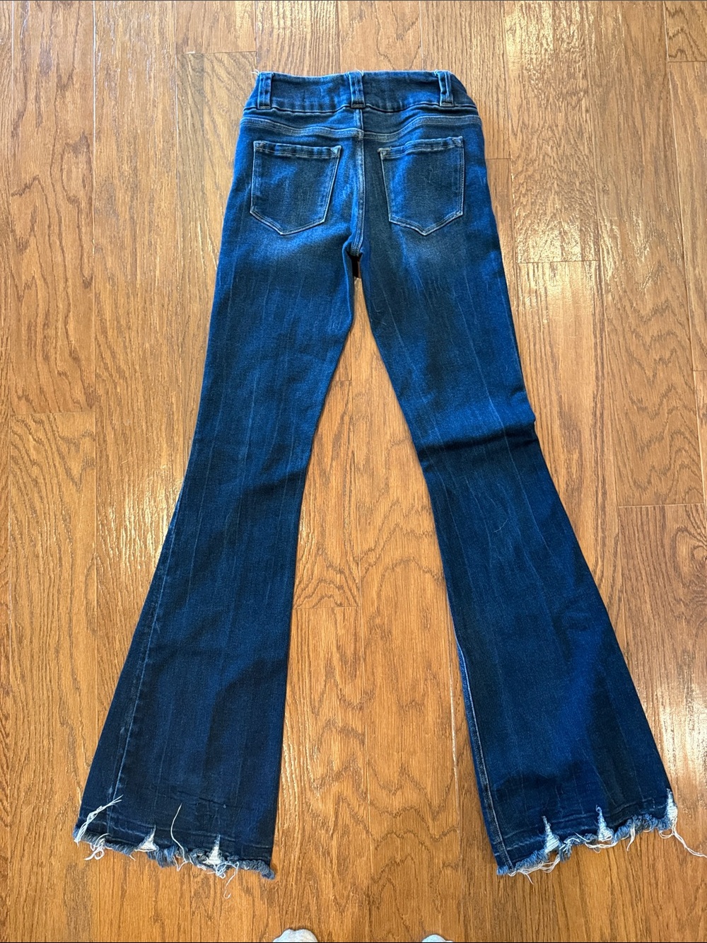 KanCan Dark Blue Flare Jeans with Distressed Raw Hem - Picture 2 of 4